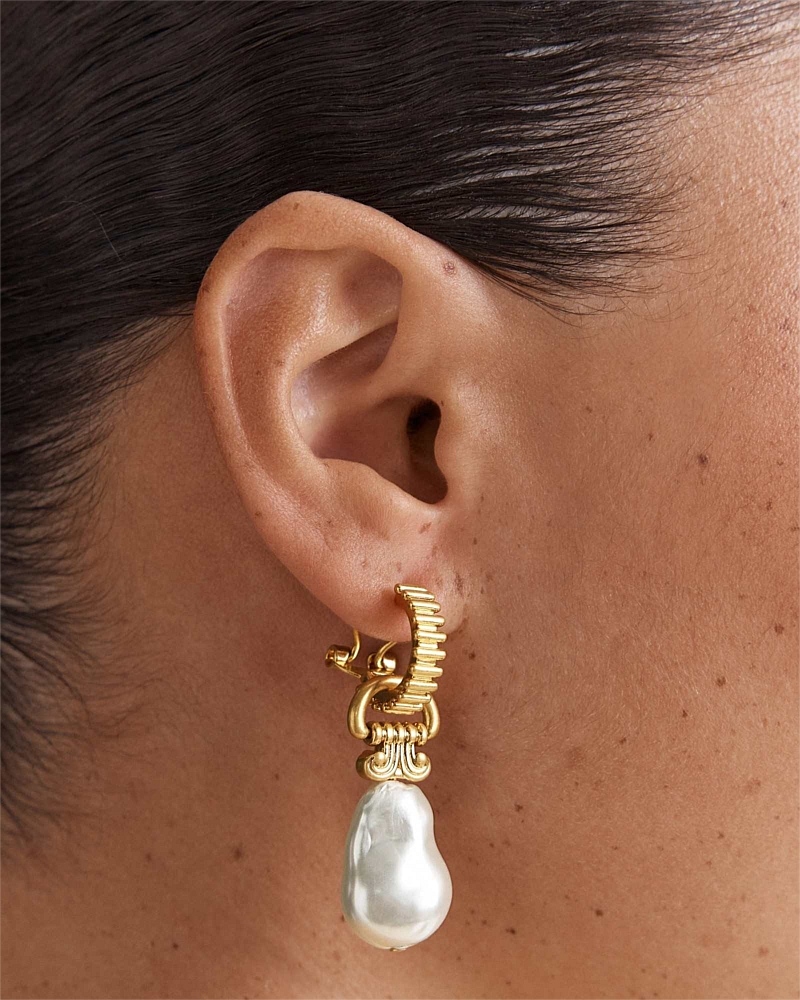 Goddess Pearl Hoop Earrings