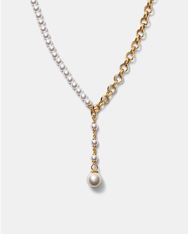 Demeanour Pearl Lariate Necklace