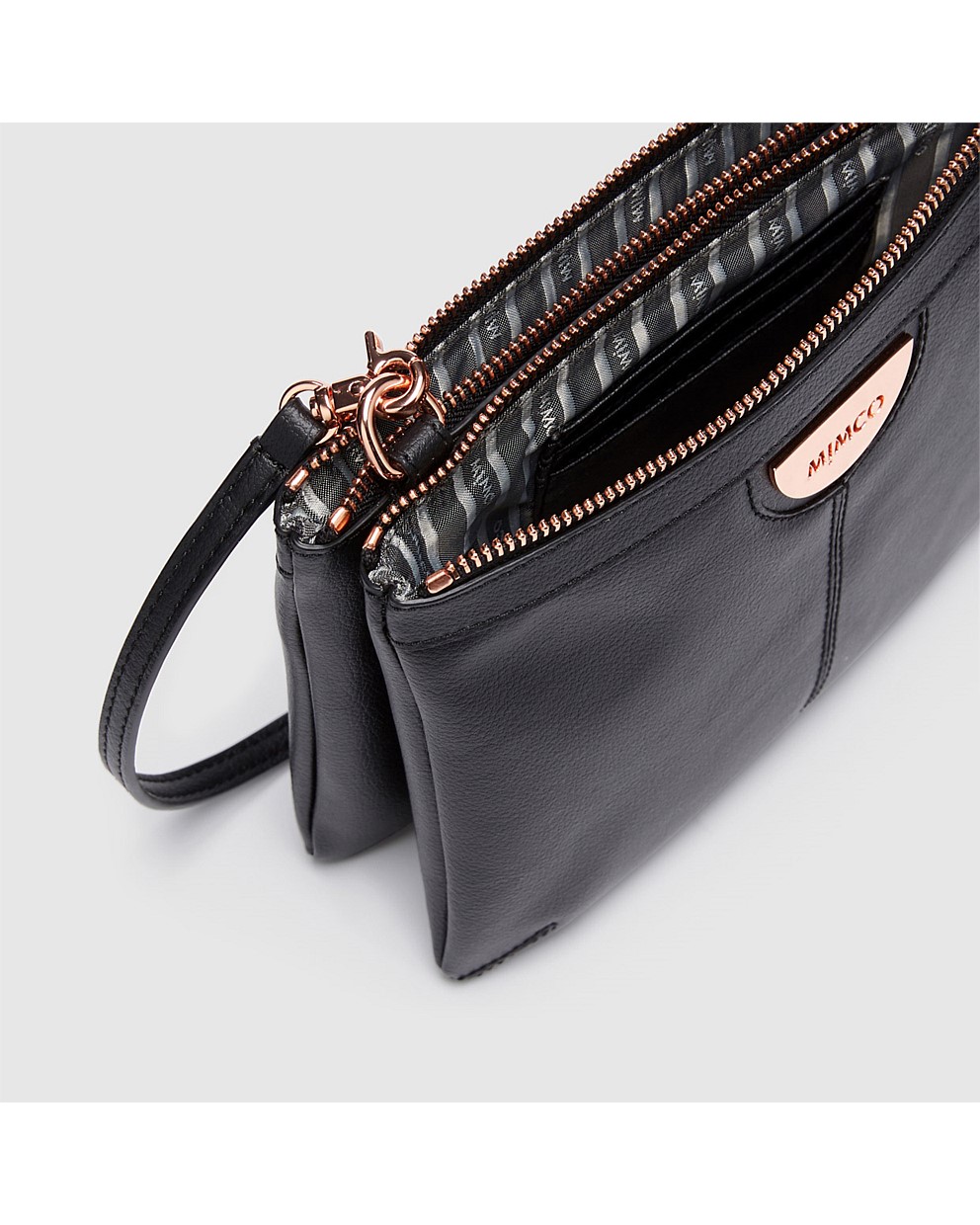 Black Rose Gold Gala Vegan Cross Body Bag Crossbody Bags Mimco
