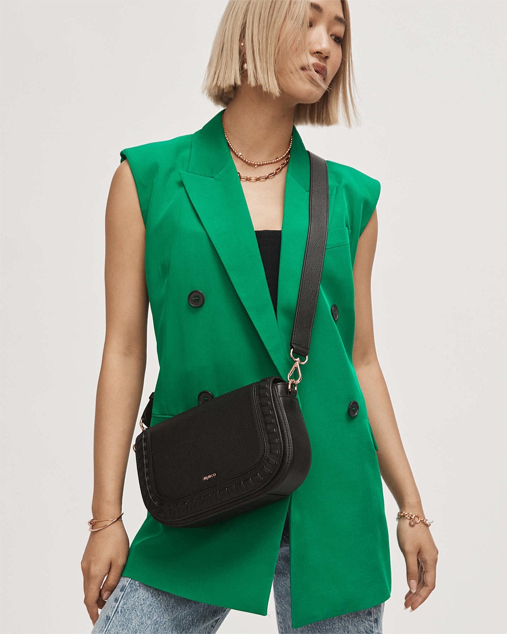 Black Rose Gold Piazza Saddle Bag Crossbody Bags Mimco