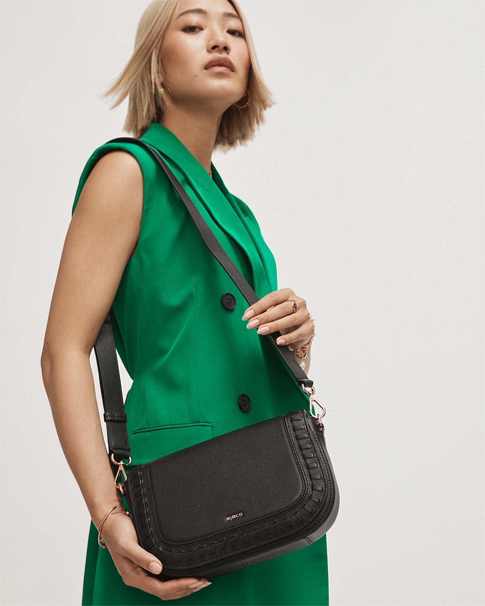 Black Rose Gold Piazza Saddle Bag Crossbody Bags Mimco