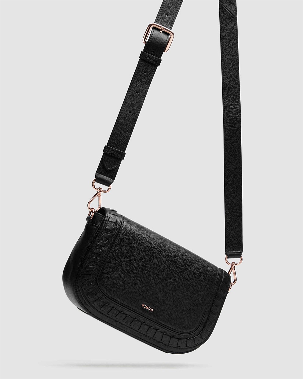 Black Rose Gold Piazza Saddle Bag Crossbody Bags Mimco
