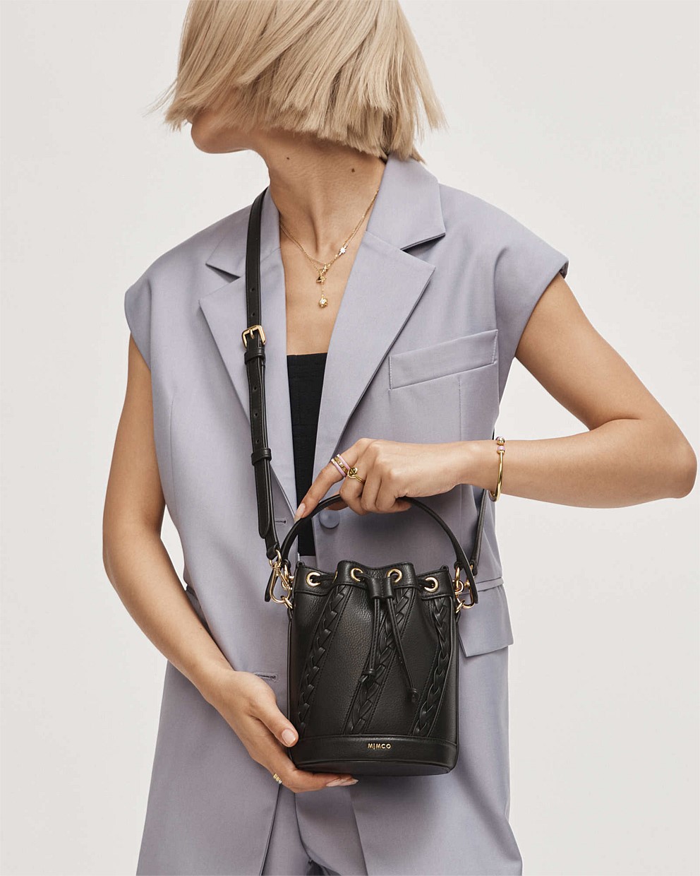 Black Light Gold Promenade Mini Bucket Bag - Crossbody Bags | Mimco