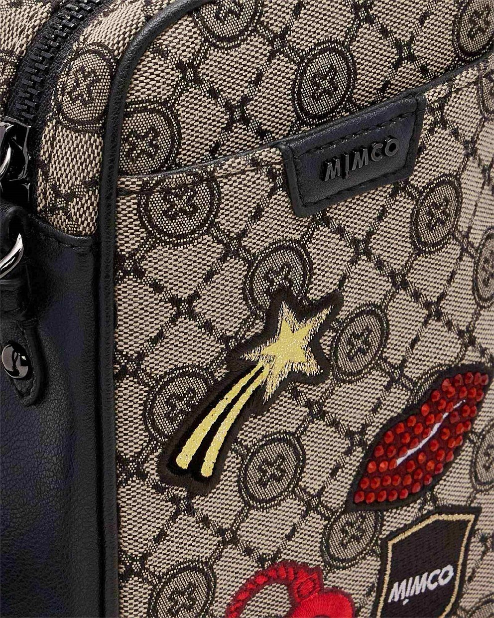 Black Gunmetal MimGram Varsity Crossbody Bag Crossbody Bags Mimco