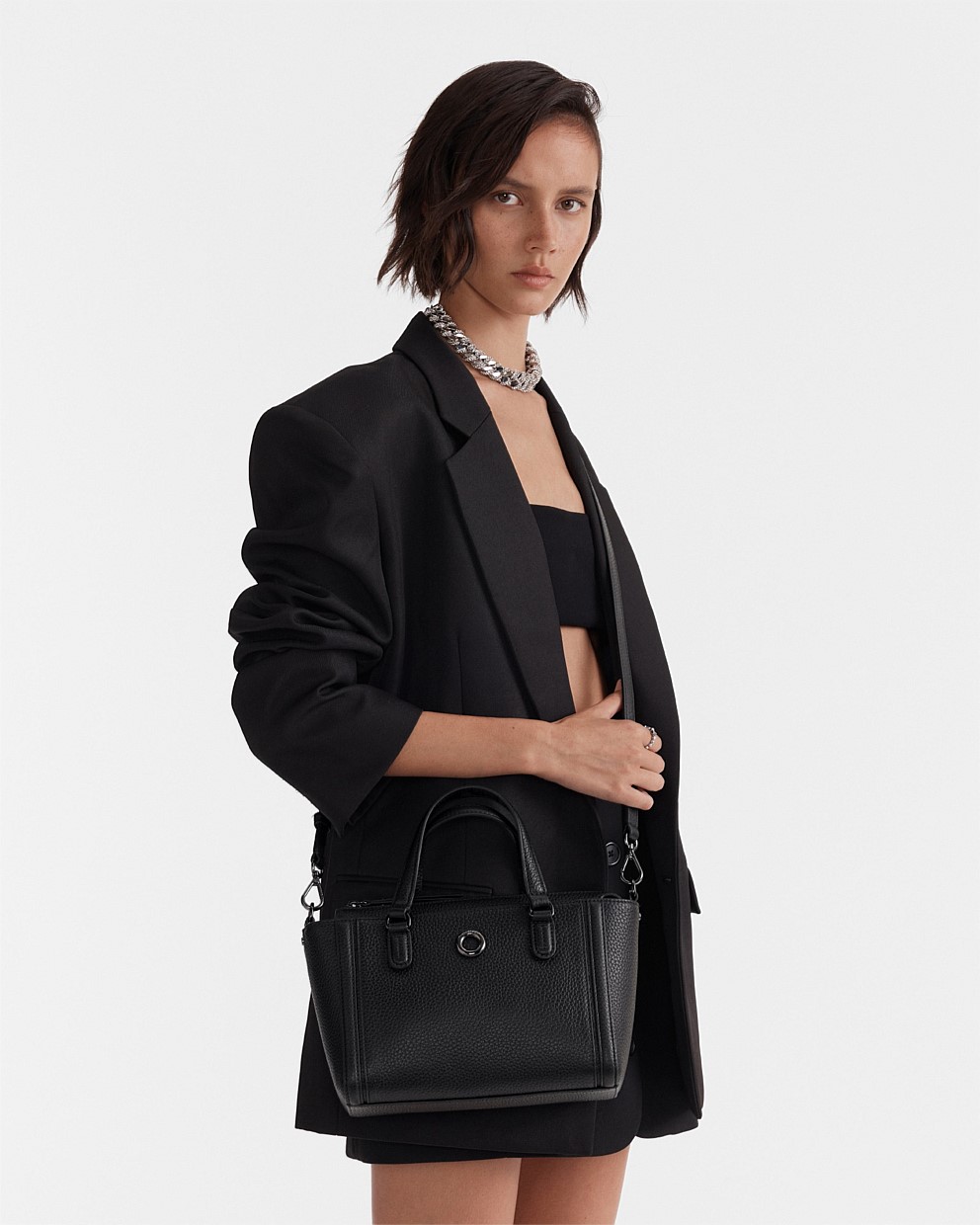 Black Gunmetal Orbit Mini Tote Bag - Tote Bags | Mimco