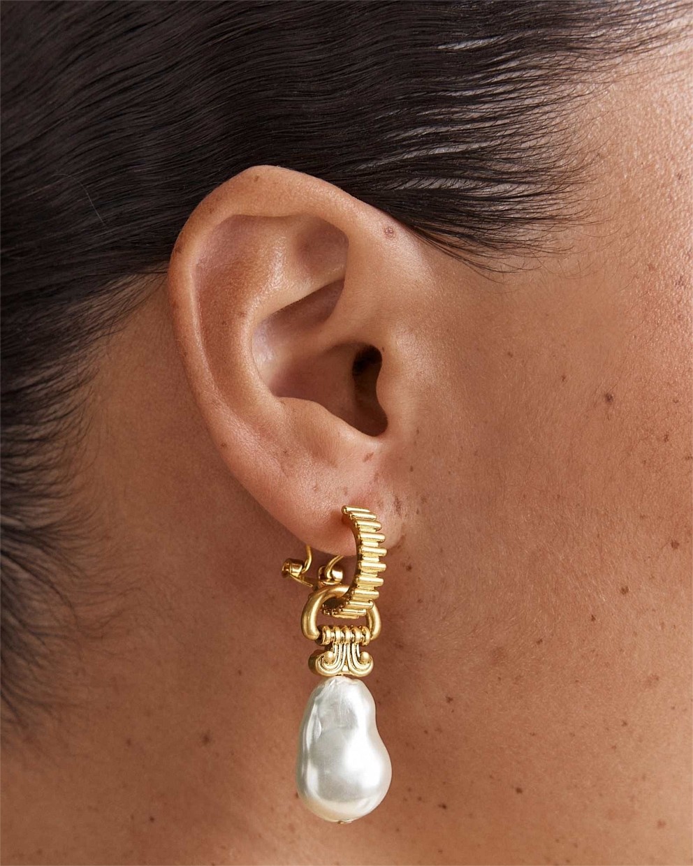 Goddess Pearl Hoop Earrings